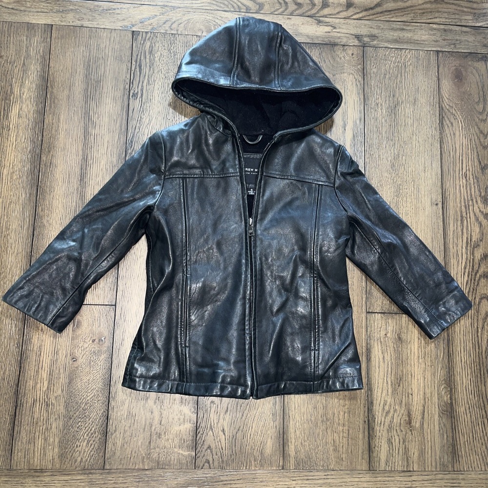 Andrew Marc Fleece Lined Leather Jacket Children's Unisex Size 6 Runs Like 5/6